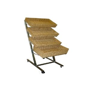 WICKER BASKET BREAD DISPLAY TROLLEY - 4 TIER