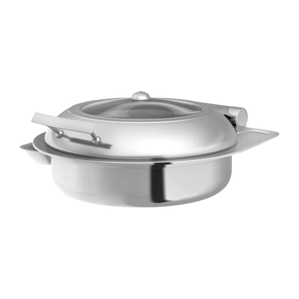 INOXSERV ROUND INDUCTION CHAFING DISH WITH HYDRAULIC GLASS LID